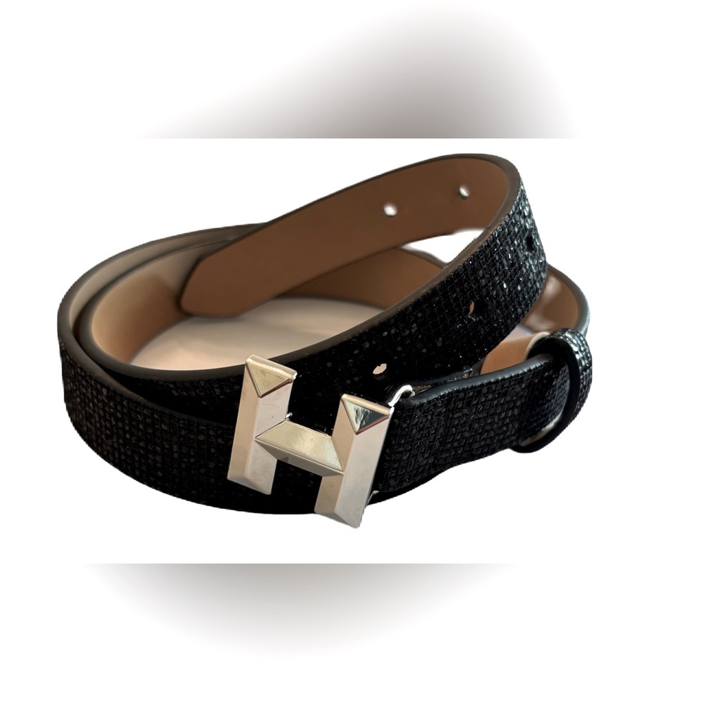 Tommy Hilfiger Black Synthetic Leather Sparkle Logo Belt Size S